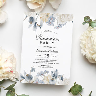Elegant Winter Blue & White Floral Graduation Invitation