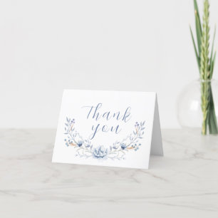 Elegant Winter Blue Wilflower Floral Baby Shower  Letterpress Thank You Card