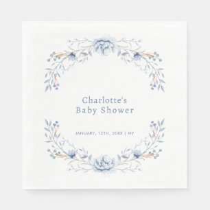 Elegant Winter Blue Wilflower Floral Baby Shower  Napkins