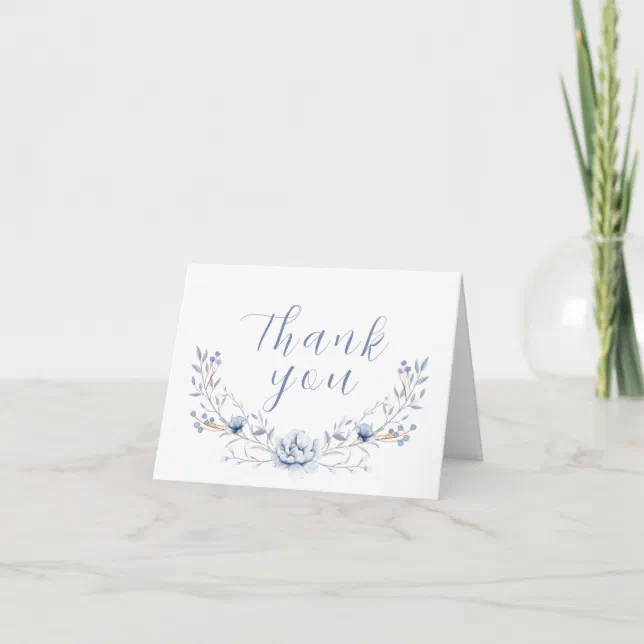 Elegant Winter Blue Wilflower Floral Baby Shower Thank You Card | Zazzle