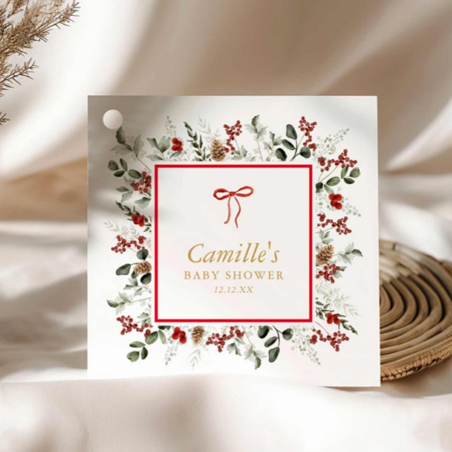 Elegant Winter Botanical Baby Shower Favor Tag (Winter botanical baby shower favor tag)