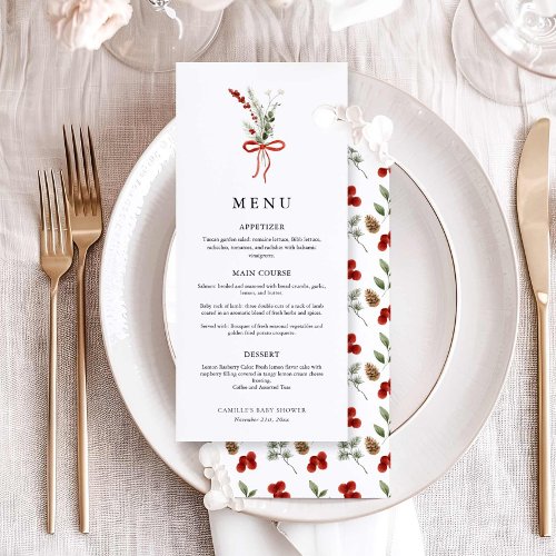 Elegant Winter Botanical Baby Shower Menu