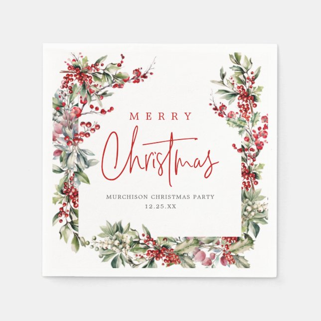 Elegant Winter Botanical Christmas Holiday Party Napkins (Front)