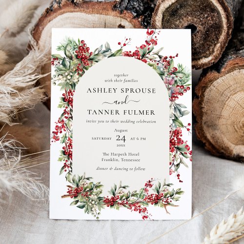 Elegant Winter Botanical Christmas Holiday Wedding Invitation