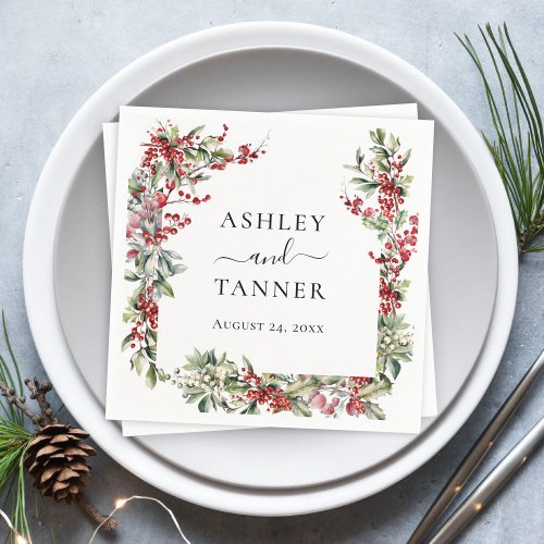 Elegant Winter Botanical Christmas Holiday Wedding Napkins