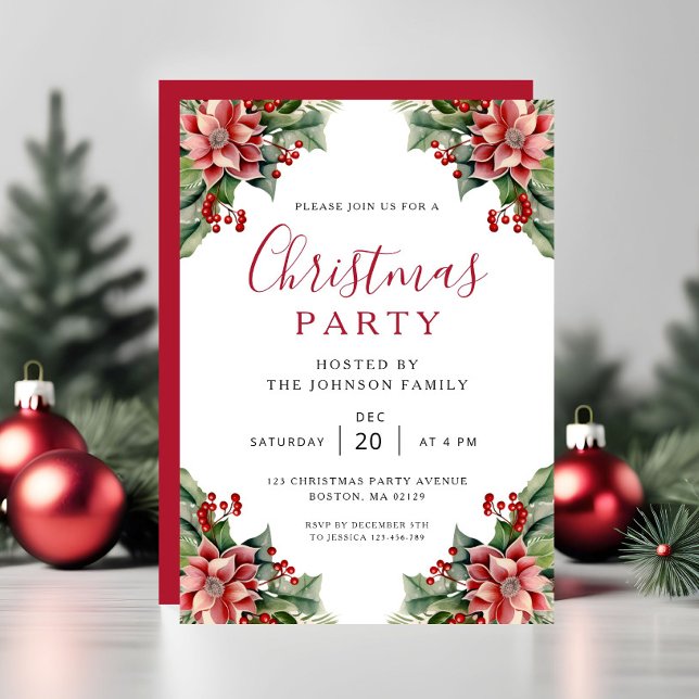 Elegant Winter Botanical Christmas Party  Invitation (Elegant Winter Botanical Christmas Party Invitation)