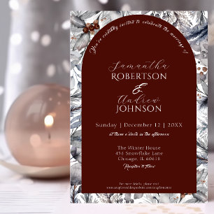 Elegant Winter Botanical Dark Red Arch Wedding Invitation