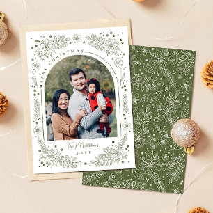 Elegant Winter Botanical Family Photo Arch Holiday Card