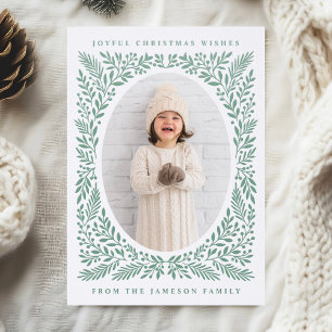 Elegant Winter Botanical Frame Christmas Holiday Letterpress Photo Cards