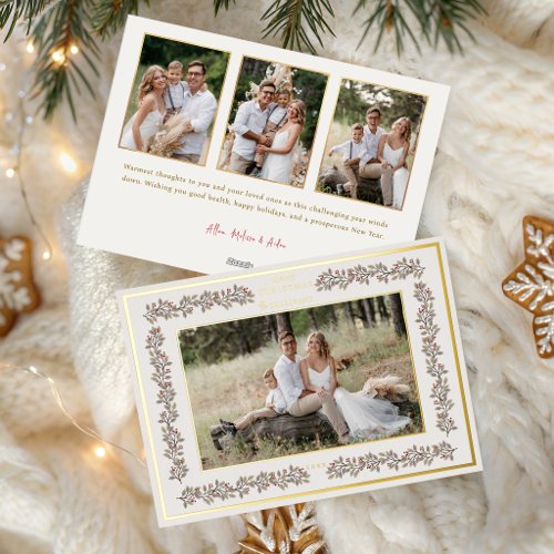 Elegant Winter Botanical One Photo Foil Holiday Card