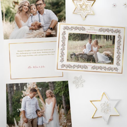 Elegant Winter Botanical Photo Tri-Fold Holiday Card