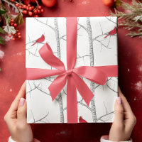 Elegant Winter Botanical Red Cardinal Birch Tree