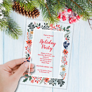 Elegant Winter Botanicals Christmas Party Acrylic Invitations