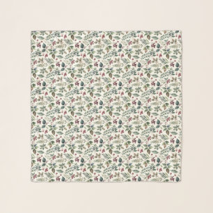 Elegant Winter Botanicals Green Leaves Red Berries Scarf
