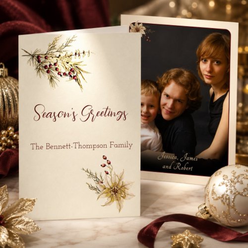 Elegant Winter Botanicals Photo Christmas Gold Foil Holiday Card