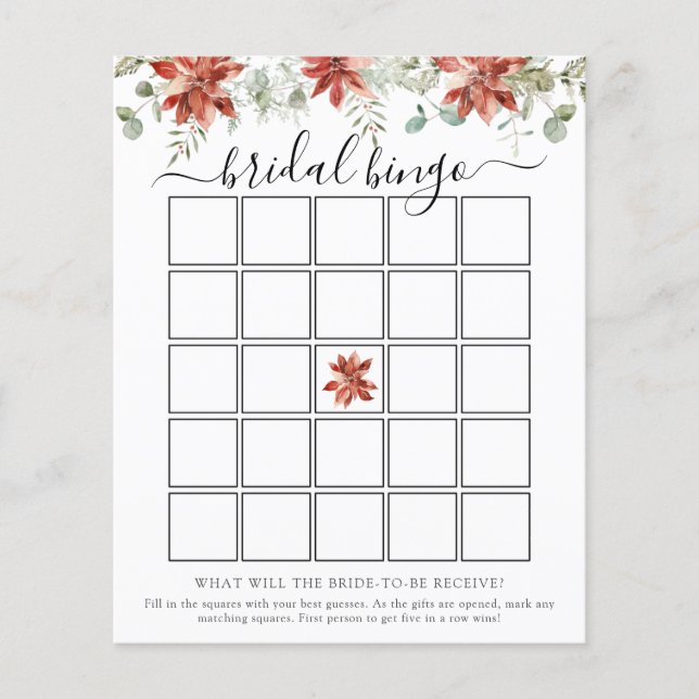 Elegant Winter Bridal Shower Bingo Game Card (Front)
