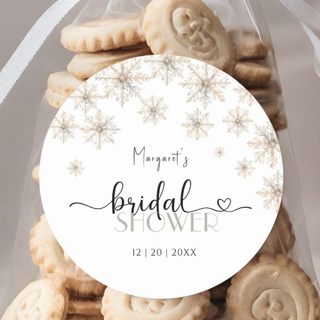 Elegant Winter Bridal Shower Classic Round Sticker (Creator Uploaded)