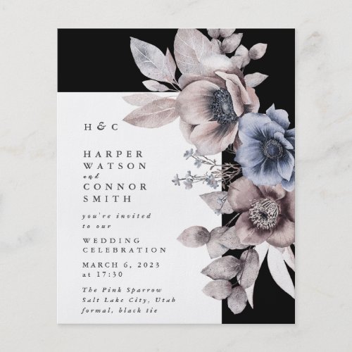 Elegant Winter Budget Black Floral Onyx Wedding Flyer