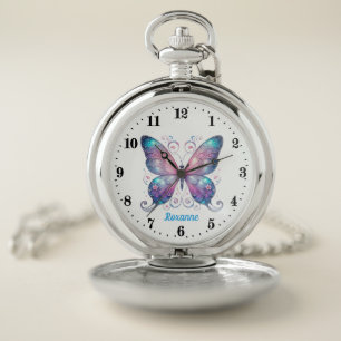 Elegant Winter butterfly customizable Pocket Watch