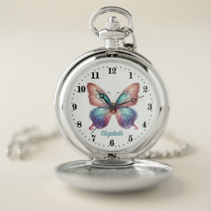 Elegant Winter butterfly customizable Pocket Watch