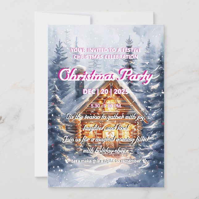 Elegant Winter Cabin Christmas Party Invitation (Front)
