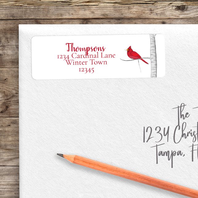 Elegant Winter Cardinal Holiday Christmas Mailing Label (Simple winter red cardinal in a birch tree woodland theme return address label. )