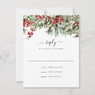 Elegant Winter Christmas Botanical Holiday Wedding RSVP Card