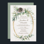 Elegant Winter Christmas Floral Christian Wedding Invitation<br><div class="desc">Elegant Winter Christian Wedding Inspirational Invitation depicts a beautiful watercolor natural design with white berries, a pine cone and greenery adorning a gold oval frame. It features a scripture verse, "And the Two shall become One." Good choice for Christmas holiday and winter weddings. If there is something you don't see...</div>