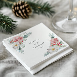 Elegant Winter Christmas Floral Wedding Napkins