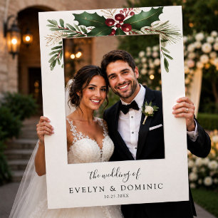 Elegant Winter Christmas Greenery Wedding Selfie Frame