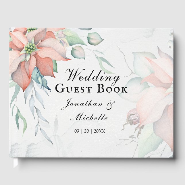 Elegant Winter Christmas Holiday Watercolor Floral Guest Book (Front)