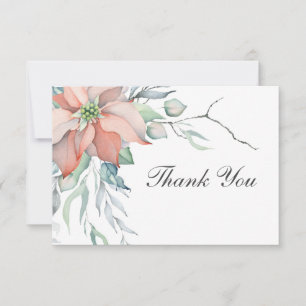 Elegant Winter Christmas Holiday Watercolor Floral Thank You Card