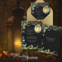 Elegant Winter Christmas Lantern Black Wedding Invitation