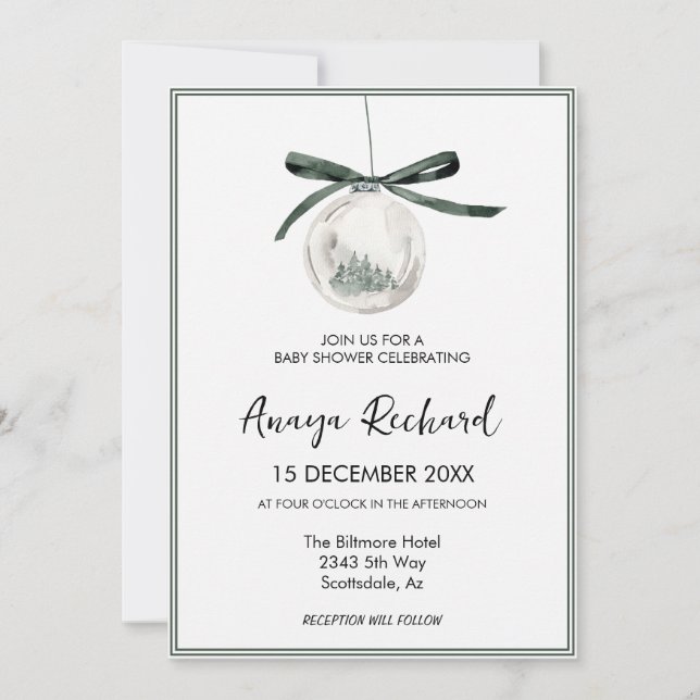 Elegant Winter Christmas Ornament baby shower Invitation (Front)