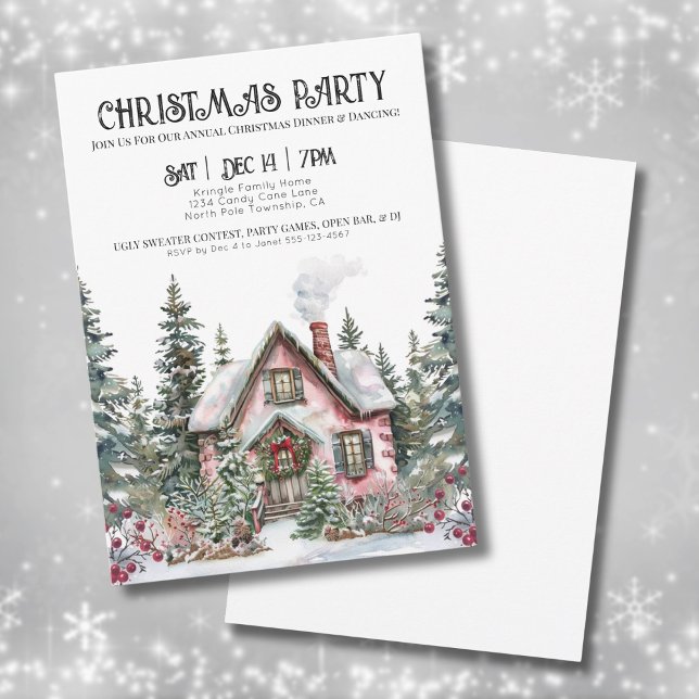 Elegant Winter Christmas Party Invitation (Elegant Winter Watercolor Christmas Party Invitation)