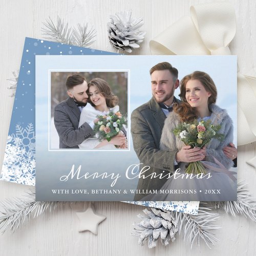 Elegant Winter Christmas Snowflakes 2 Photo Holiday Card