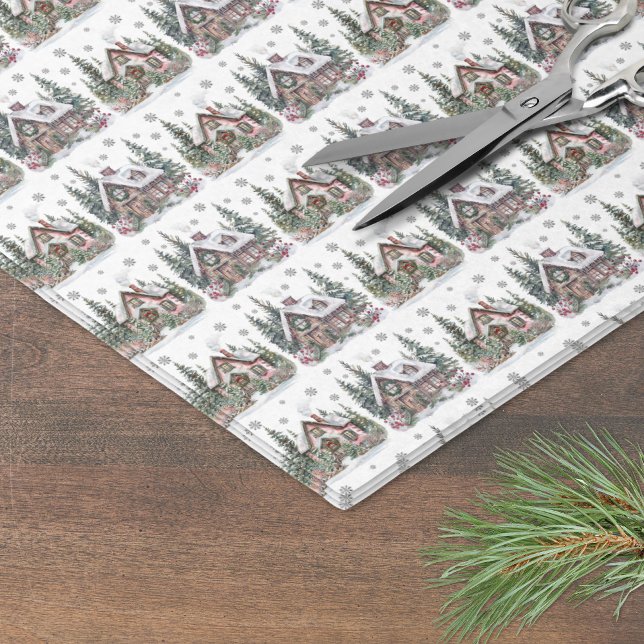 Elegant Winter Christmas Tissue Paper (Elegant Winter Cabin Christmas Tissue Paper)