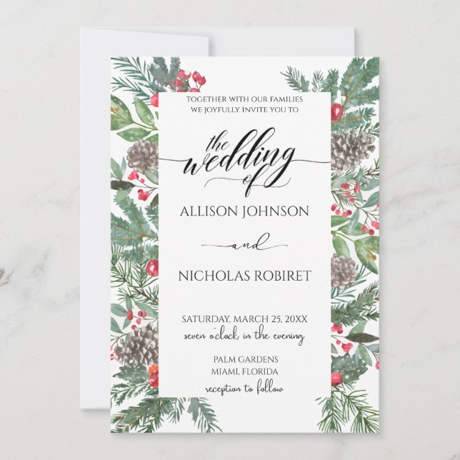 Elegant winter christmas wedding  invitation (Front)