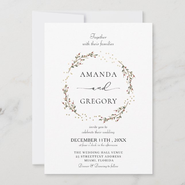 Elegant Winter Christmas  Wedding Invitation (Front)