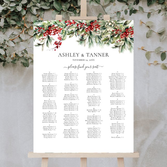 Elegant Winter Christmas Wedding Seating Chart Foam Board (Creator Uploaded)