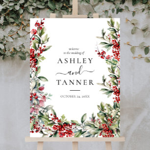 Elegant Winter Christmas Wedding Welcome Sign