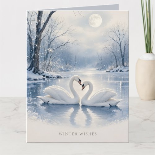 Elegant Winter Christmas with Swan Lake Scene Card