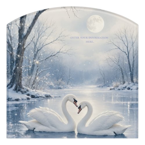 Elegant Winter Christmas with Swan Lake Scene Door Sign