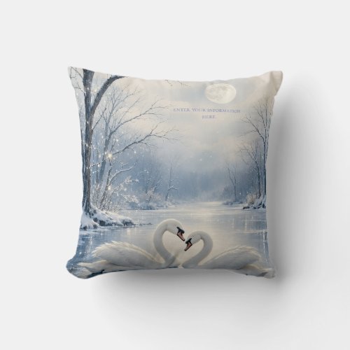 Elegant Winter Christmas with Swan Lake Scene Throw Pillow