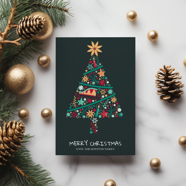 Elegant Winter Colorful Christmas Tree Holiday Card (Creator Uploaded)