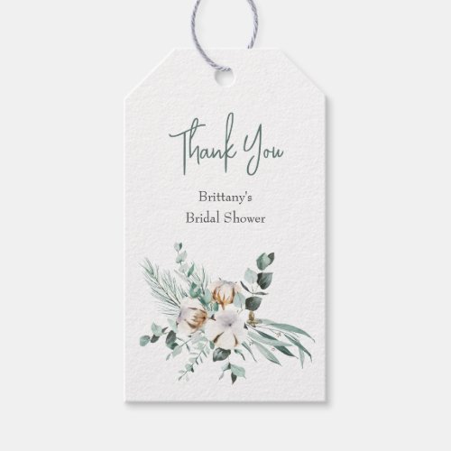 Elegant Winter Cotton Eucalyptus Bridal Shower Gift Tags