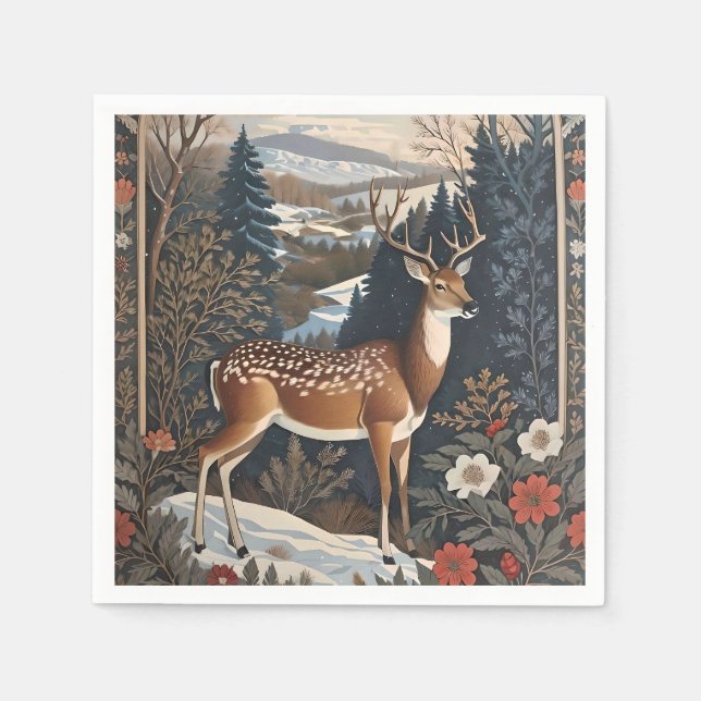 Elegant Winter Deer Nature Design Napkins (Front)