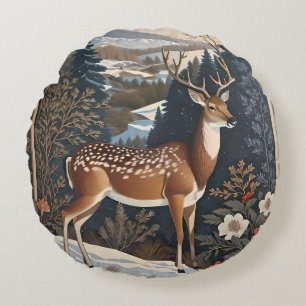 Elegant Winter Deer Nature Design Round Pillow