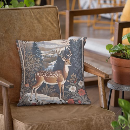 Elegant Winter Deer Nature Design Throw Pillow