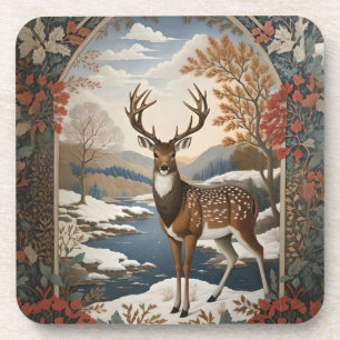 Elegant Winter Deer Winter Scene Beverage Coaster